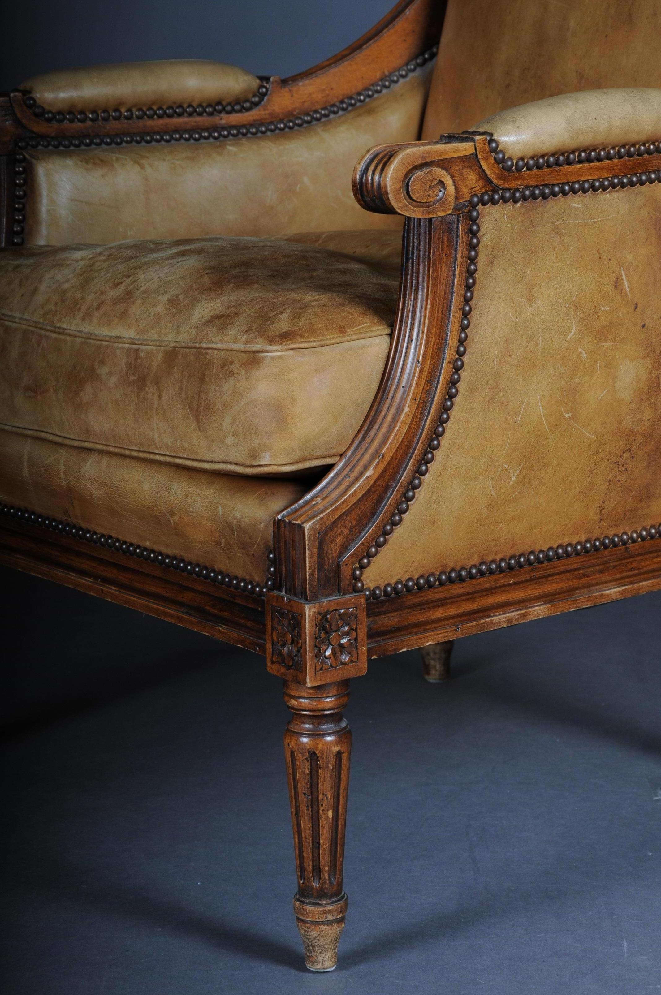 Fauteuil en cuir anglais du XIXe siècle, acajou Bon état - En vente à Berlin, DE