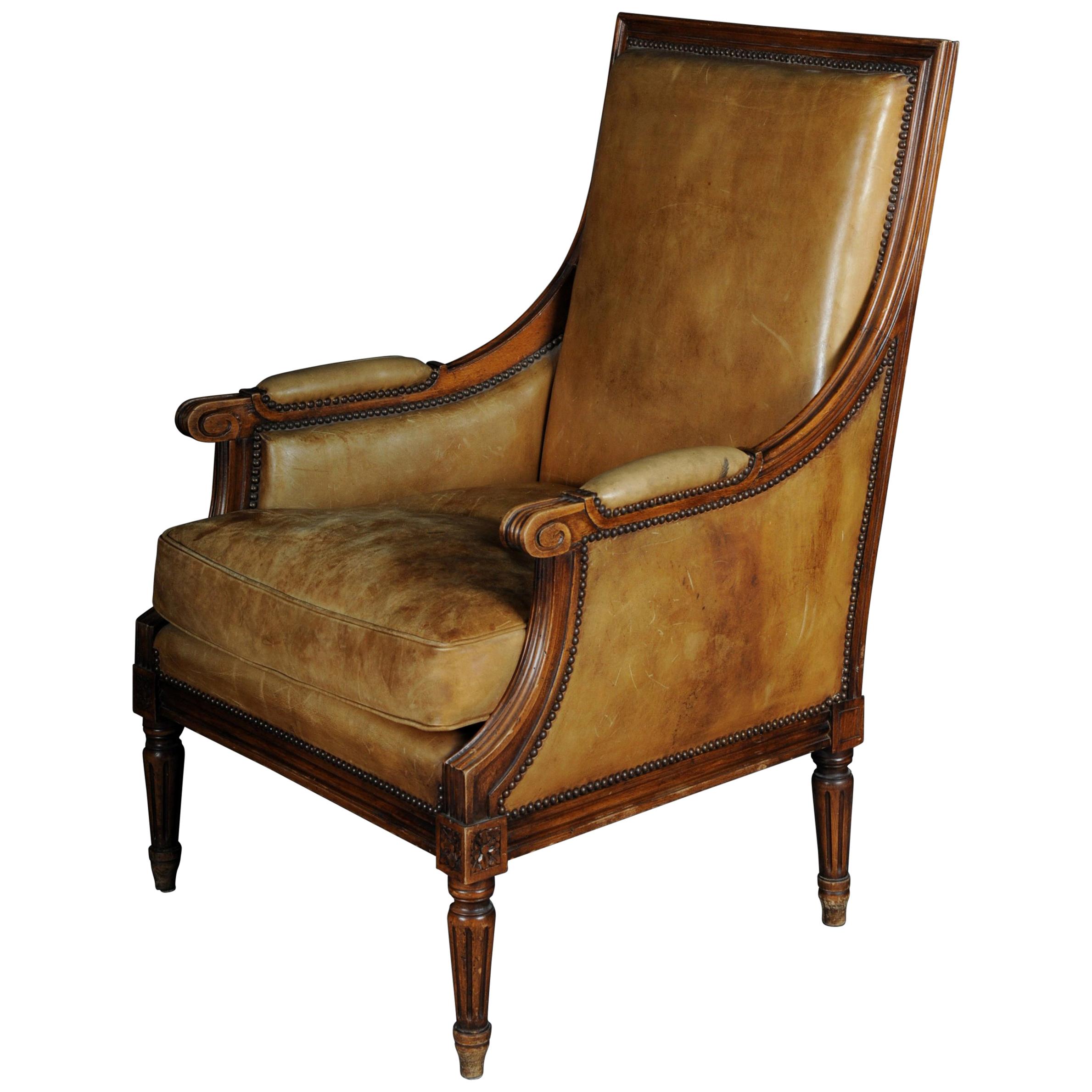 Fauteuil en cuir anglais du XIXe siècle, acajou