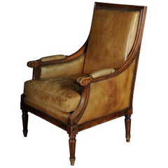 Armchair English Leather from, 19th Century Mahogany