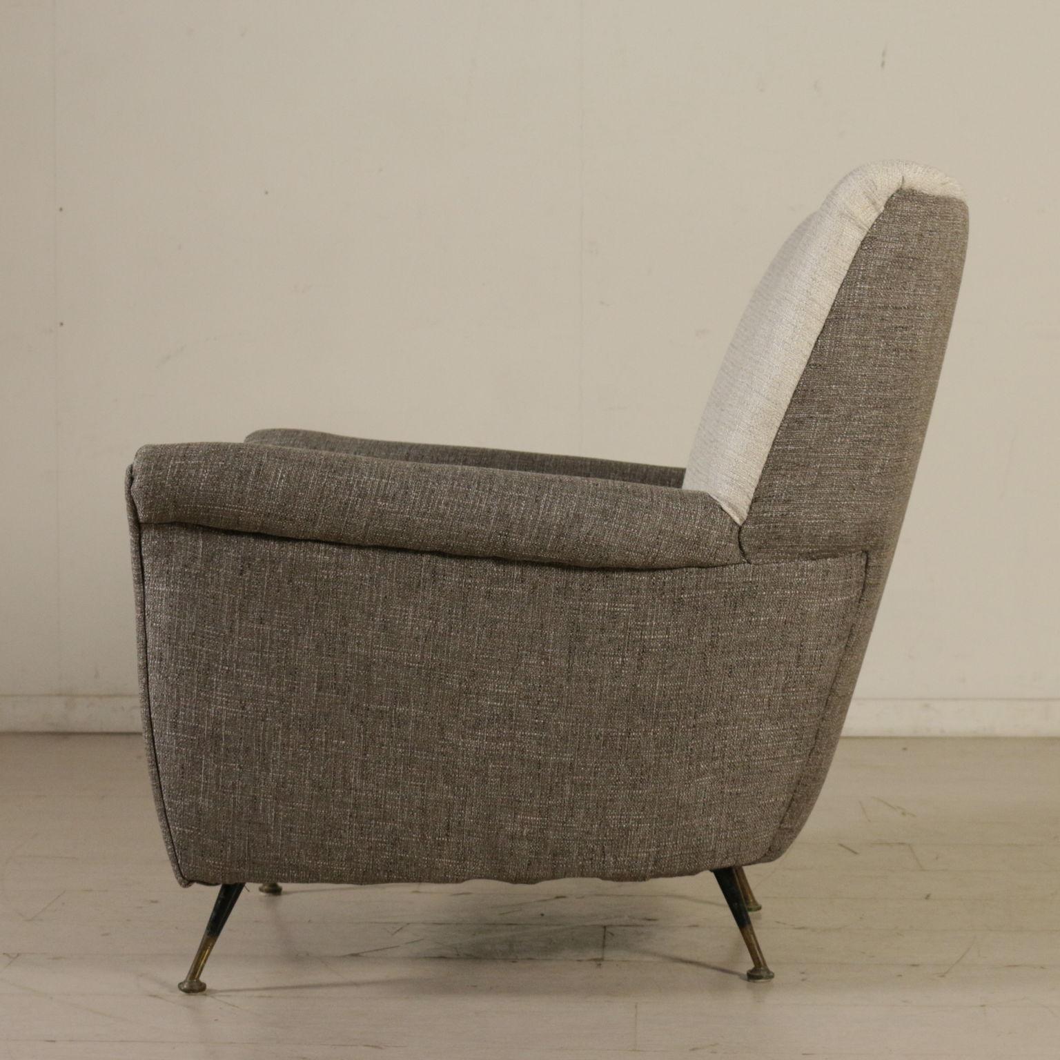Armchair Fabric Upholstery Metal Brass Vintage, Italy, 1960s 4