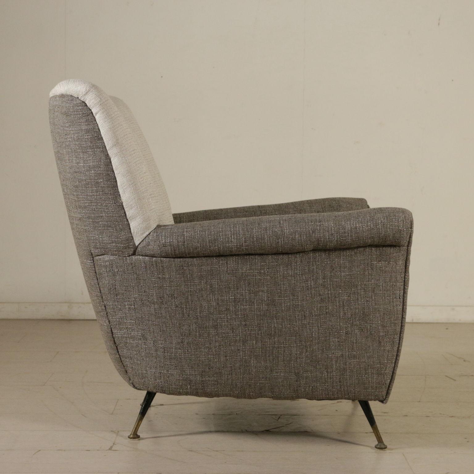 Armchair Fabric Upholstery Metal Brass Vintage, Italy, 1960s 6