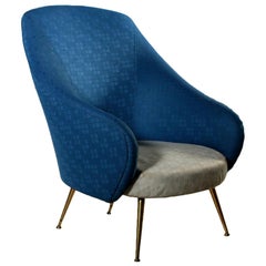 Armchair Fabric Upholstery Springs Padding Vintage, Italy, 1950s-1960s