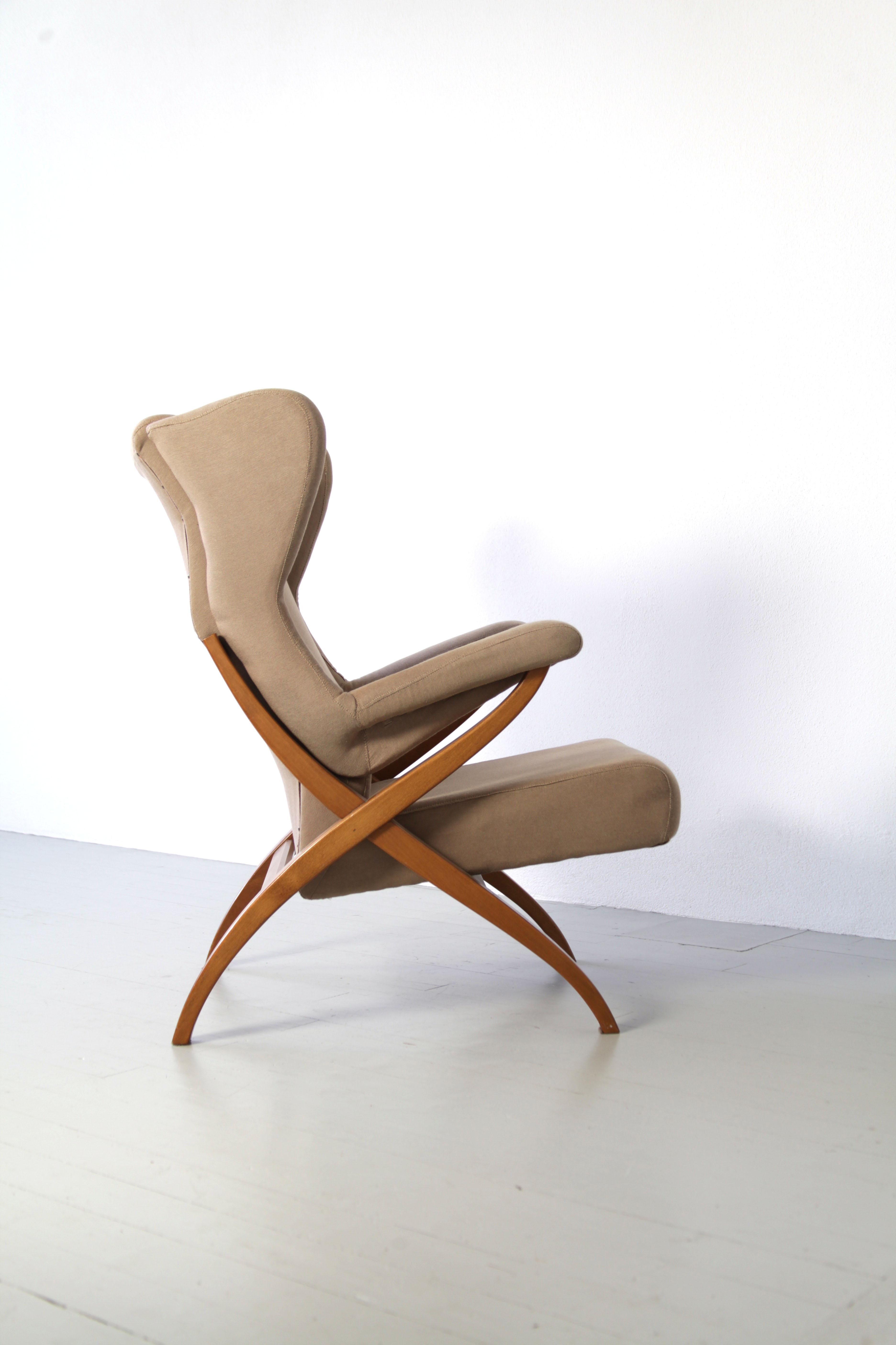 Sessel „Fiorenza“, entworfen 1952 von Franco Albini für Arflex, Italien. (Stoff) im Angebot