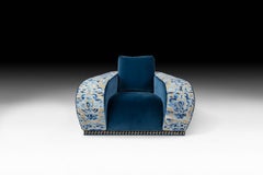 Armchair Firenze EticaLiving, Blue Fabric and Velvet, Made in Italy