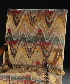 Armchair, Flemish Walnut Upholstered Bargello Scroll Arm Barley twist Baroque