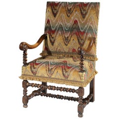 Armchair, Flemish Walnut Upholstered Bargello Scroll Arm Barley twist Baroque