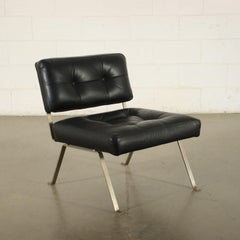 Armchair Foam Leather Chromed Metal, Italy, 1960s