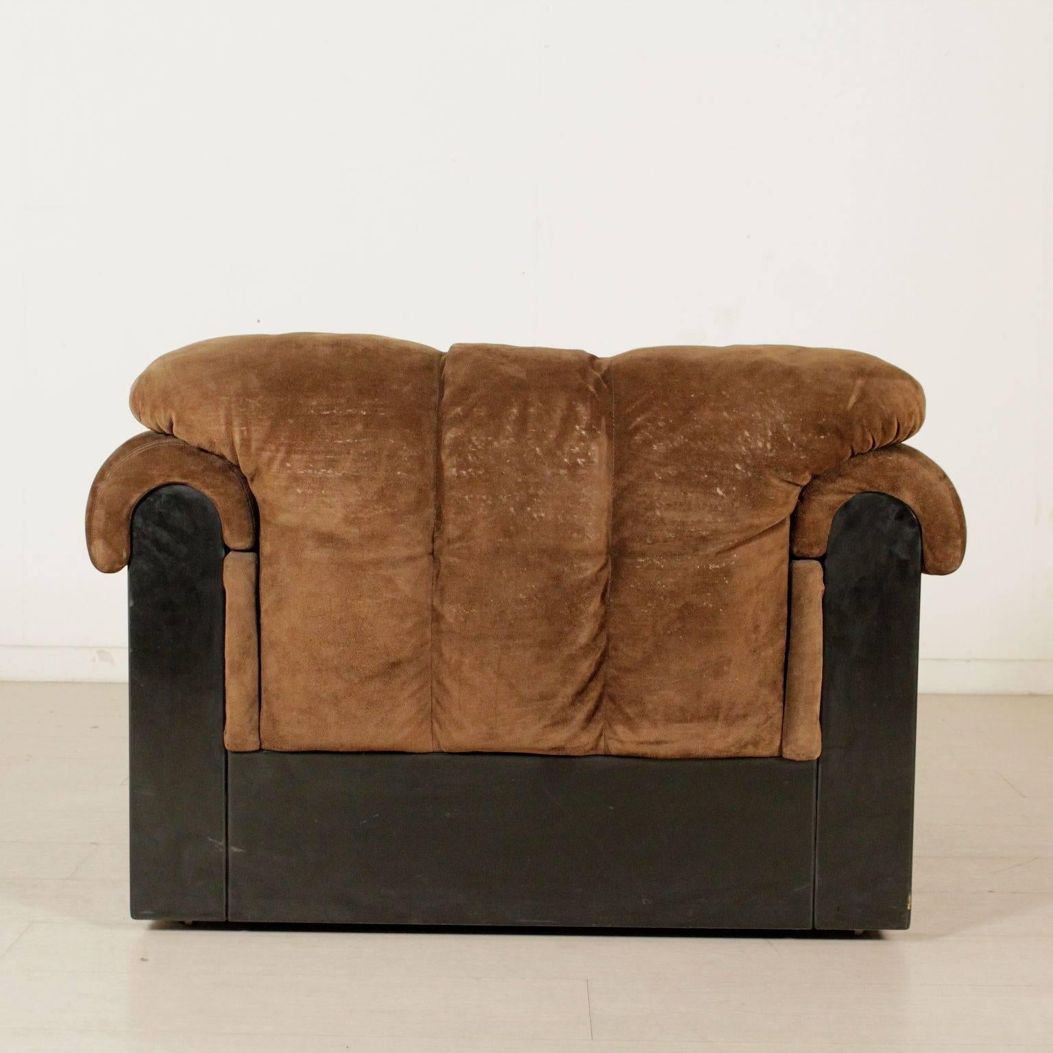 Armchair Foam Padding Suede Leather Vintage, Italy, 1960s-1970s 3