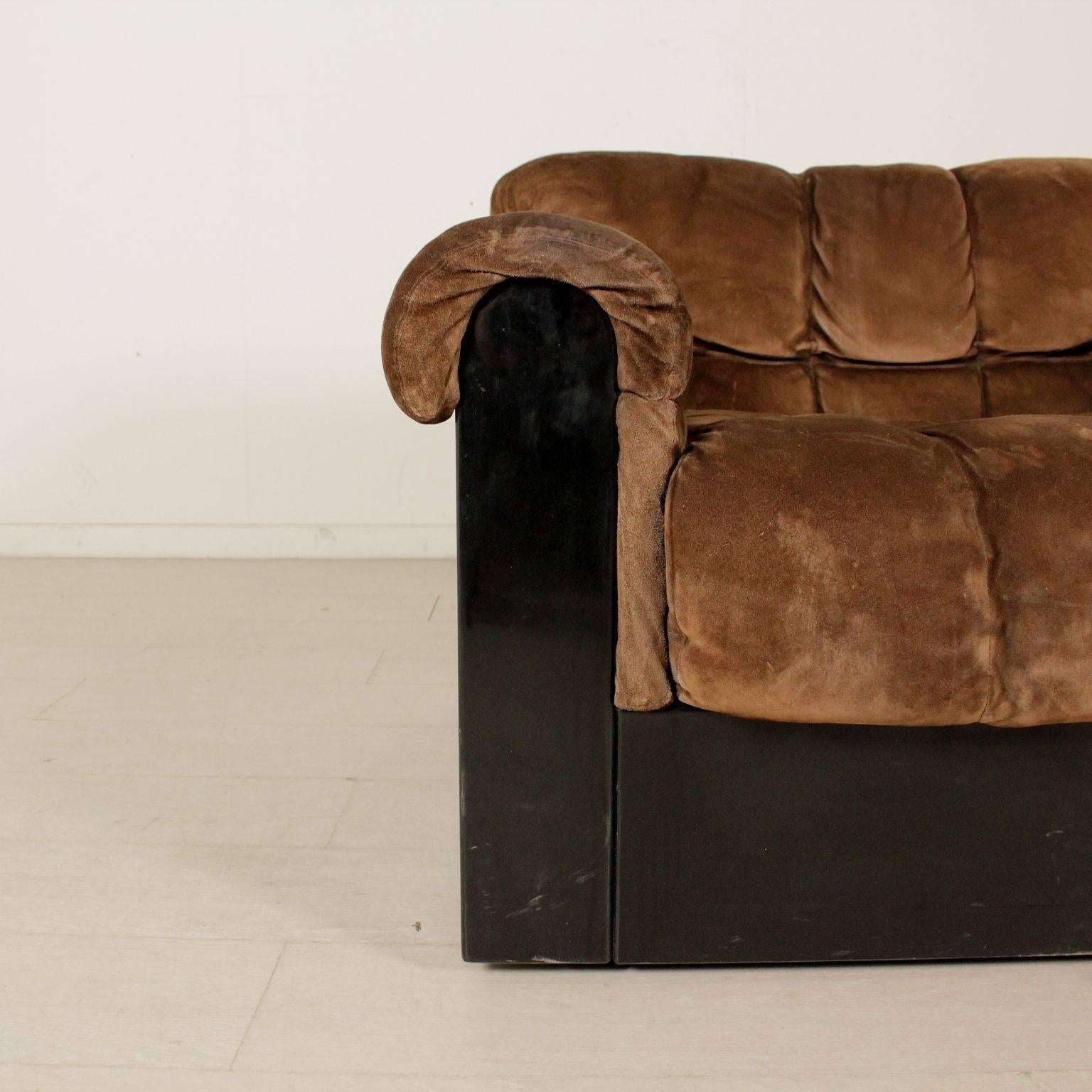 Italian Armchair Foam Padding Suede Leather Vintage, Italy, 1960s-1970s