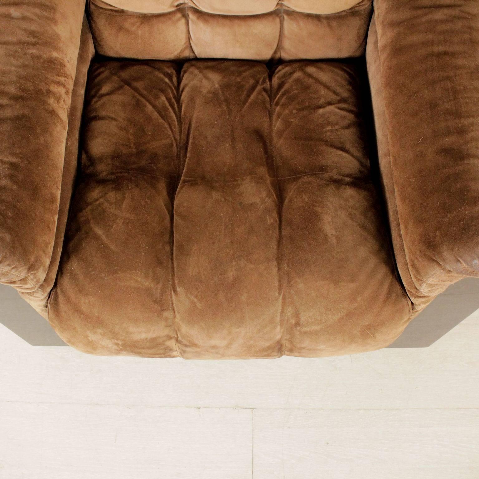 Mid-20th Century Armchair Foam Padding Suede Leather Vintage, Italy, 1960s-1970s