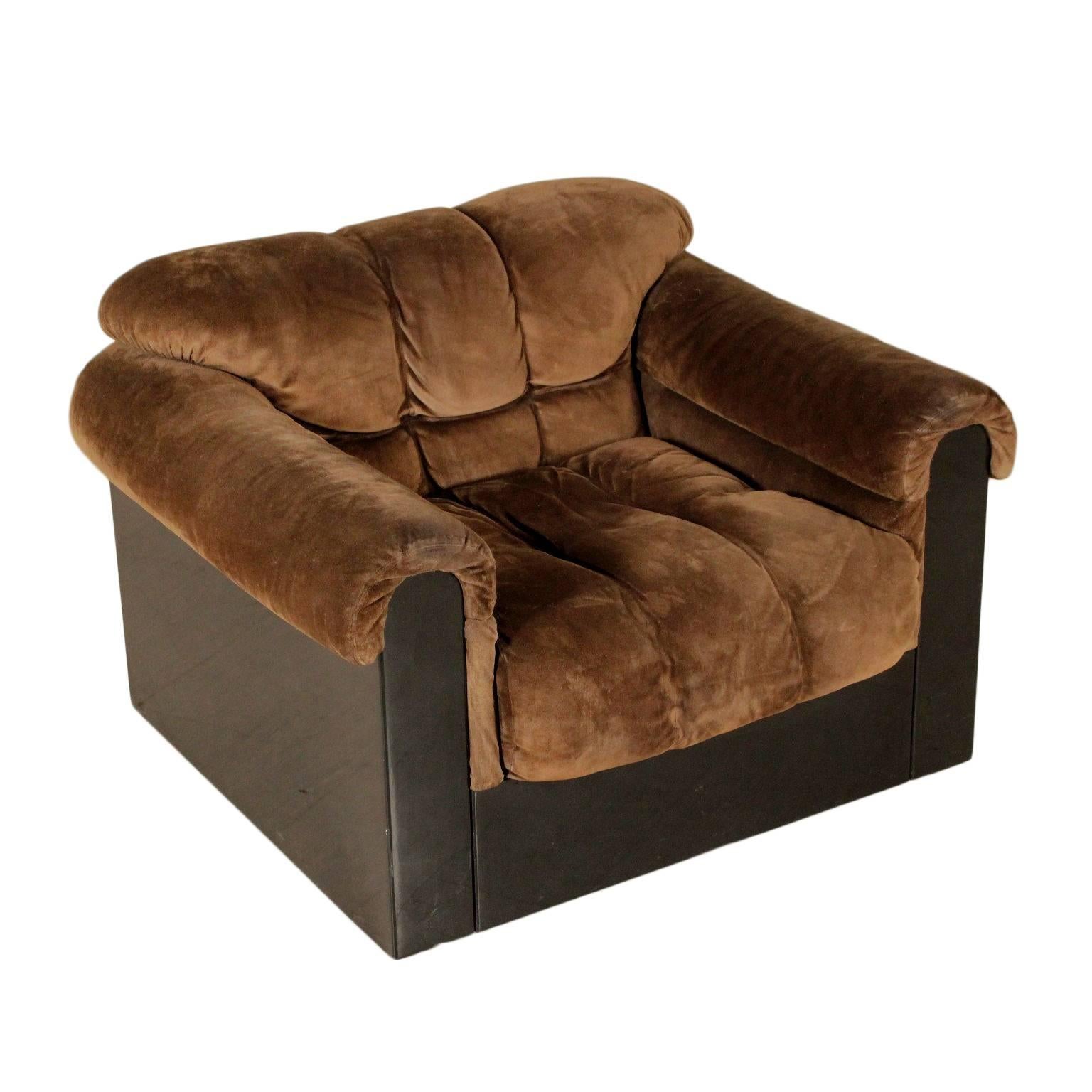 Armchair Foam Padding Suede Leather Vintage, Italy, 1960s-1970s