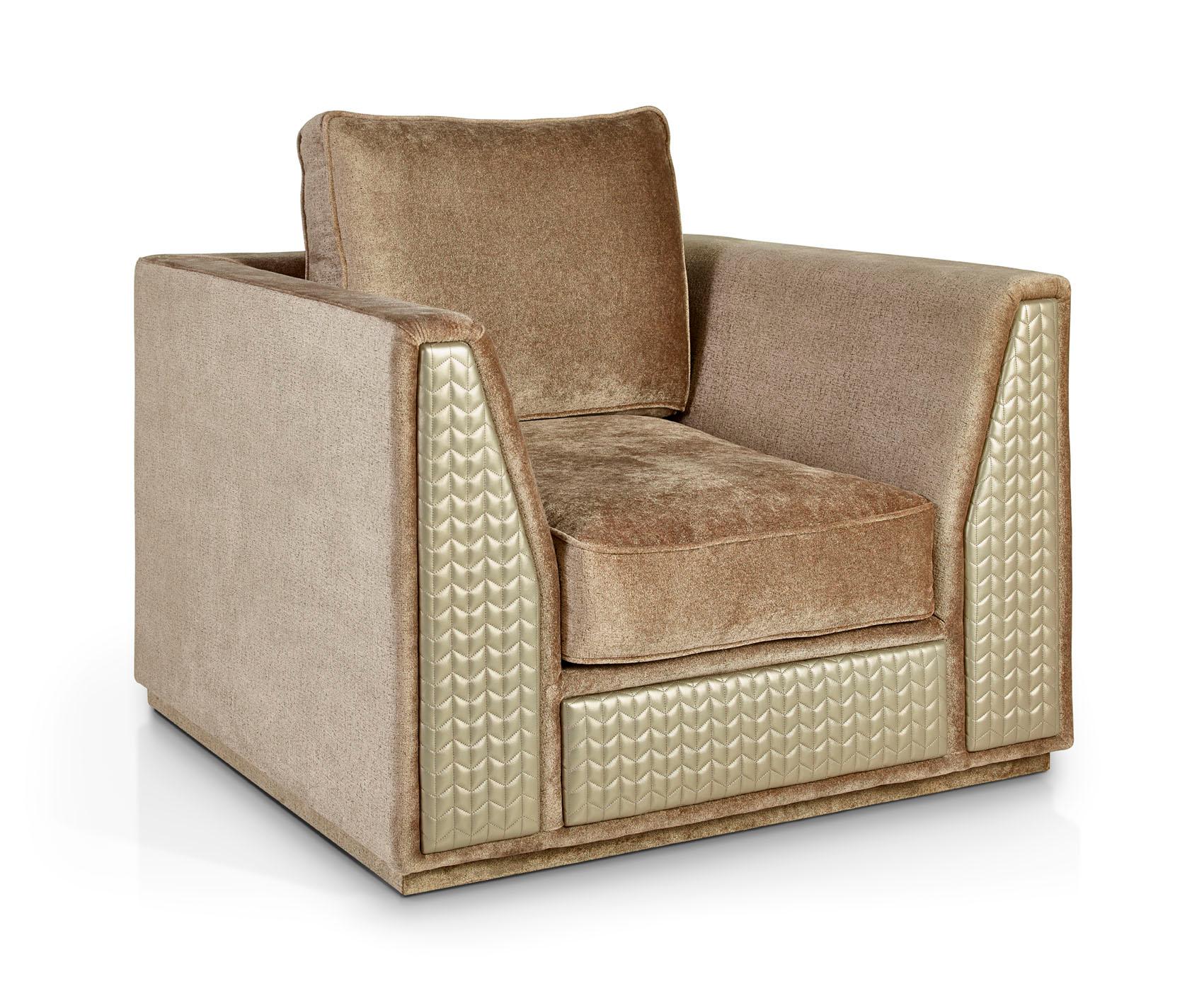 Modern Armchair Frame Made of Solid Timber and  Wood Diamond Quilted Front Arm & Base For Sale