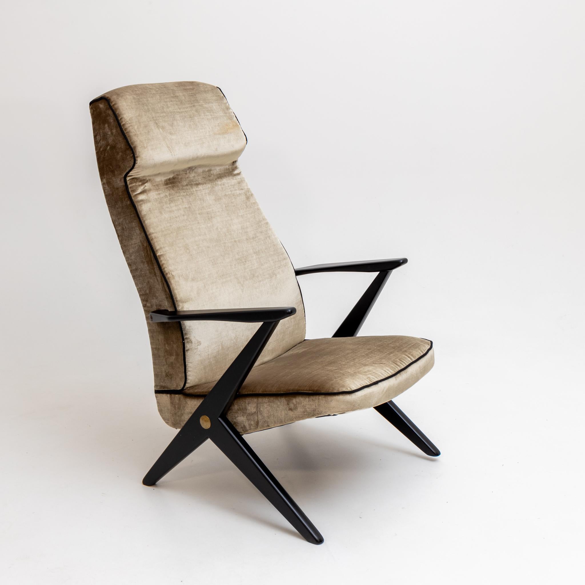 Velvet Armchair, France, Mid-20th Century For Sale