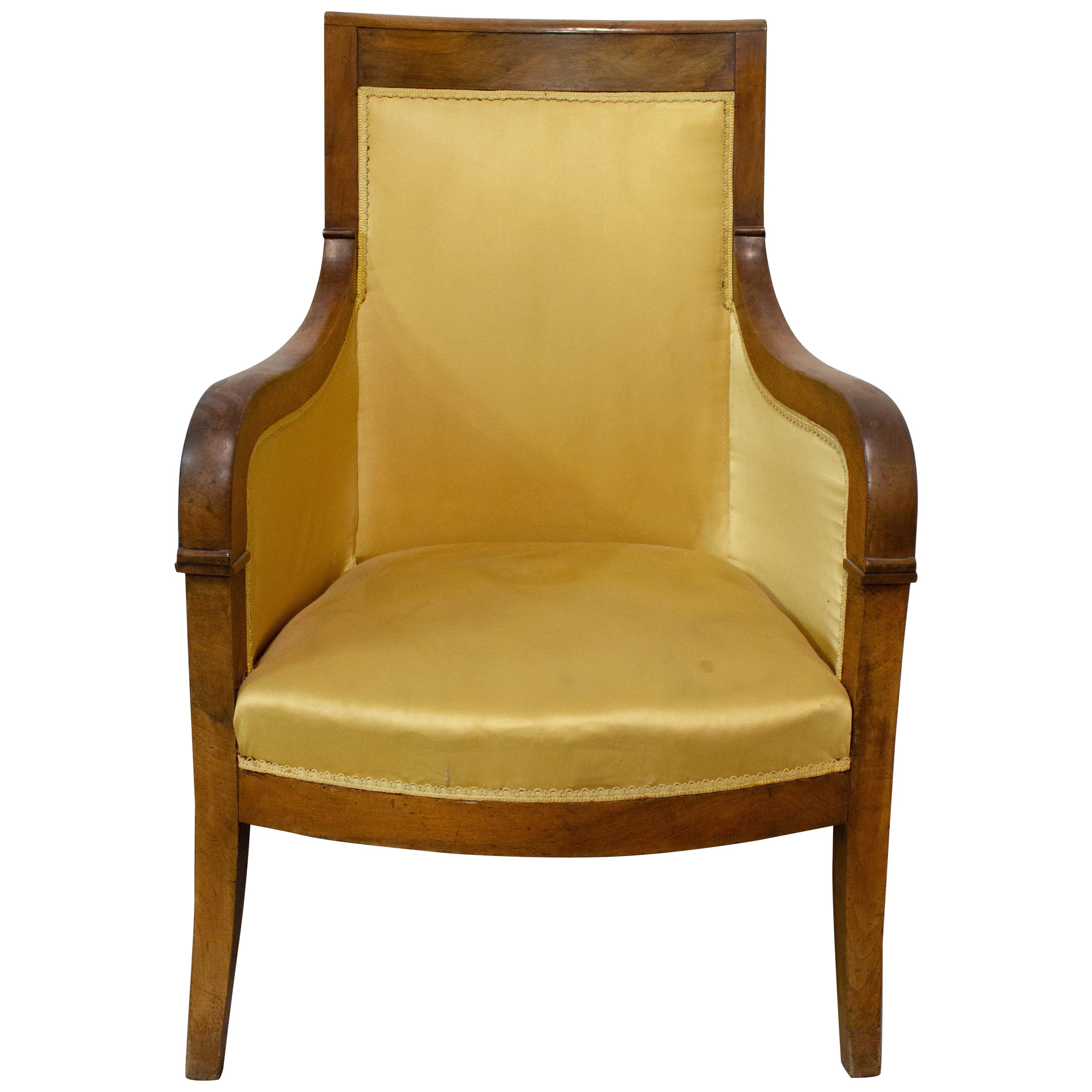 Armchair French Directoire Walnut Fauteuil, Early 19th Century