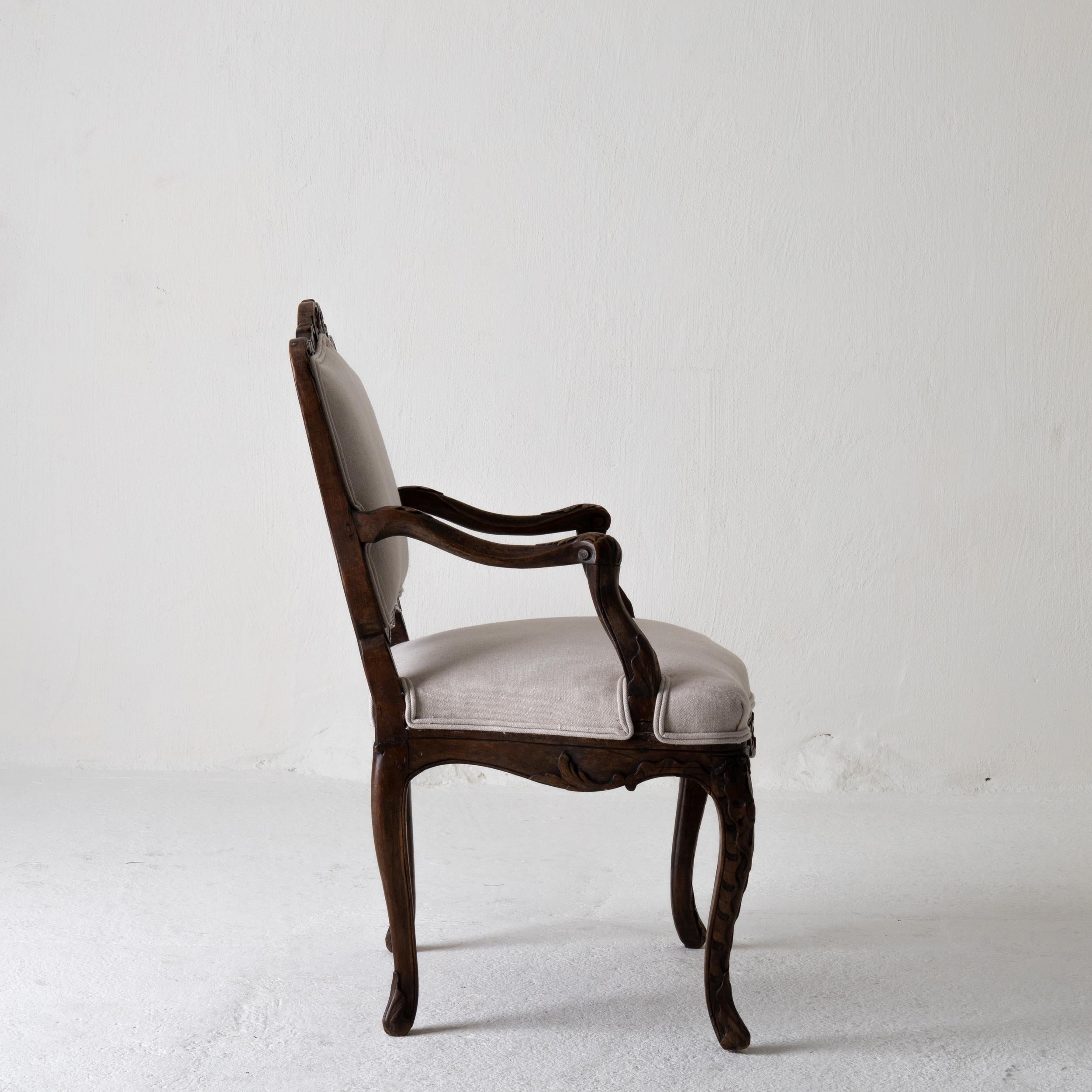 Armchair French Rococo Brown Beige Linen France 2
