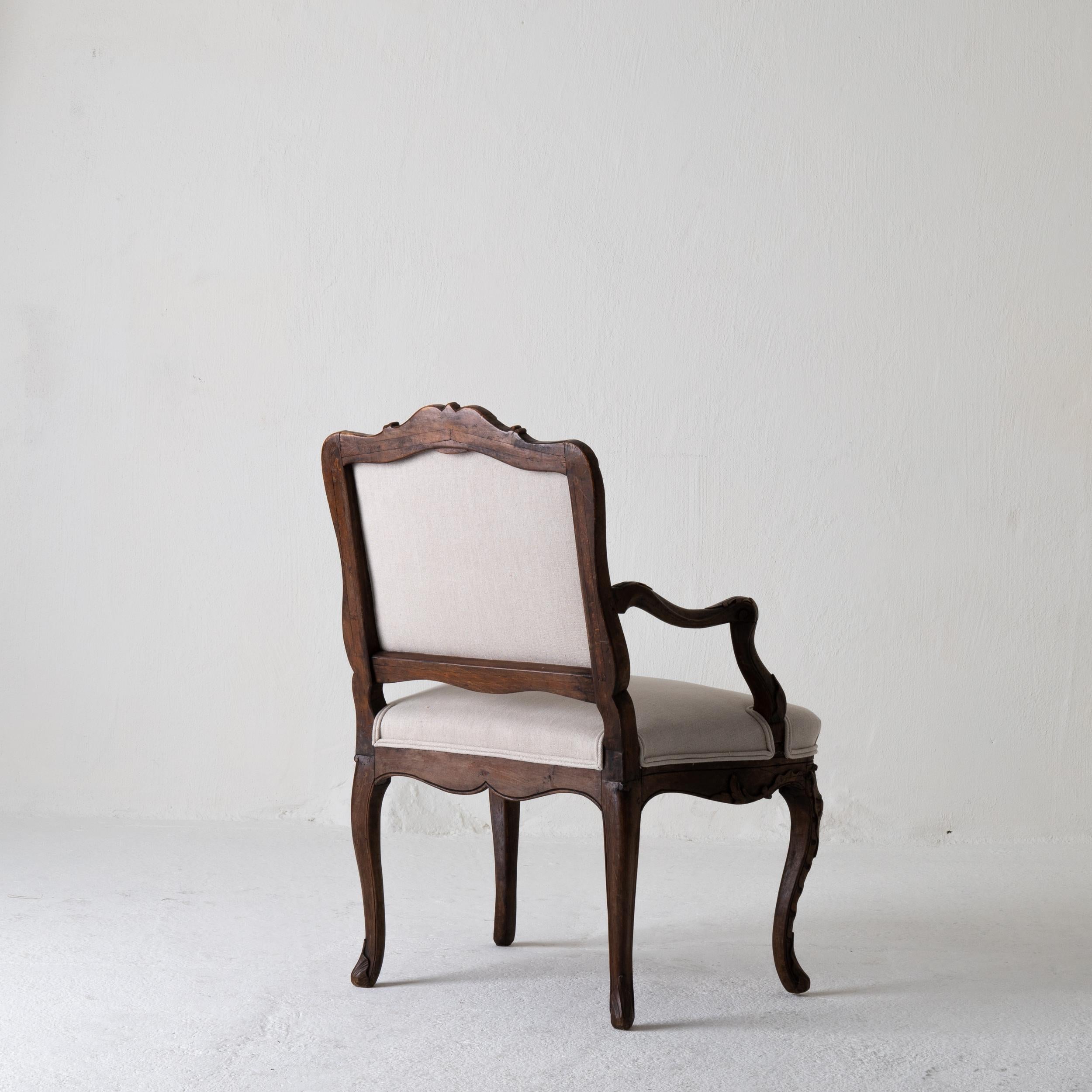 Armchair French Rococo Brown Beige Linen France 3