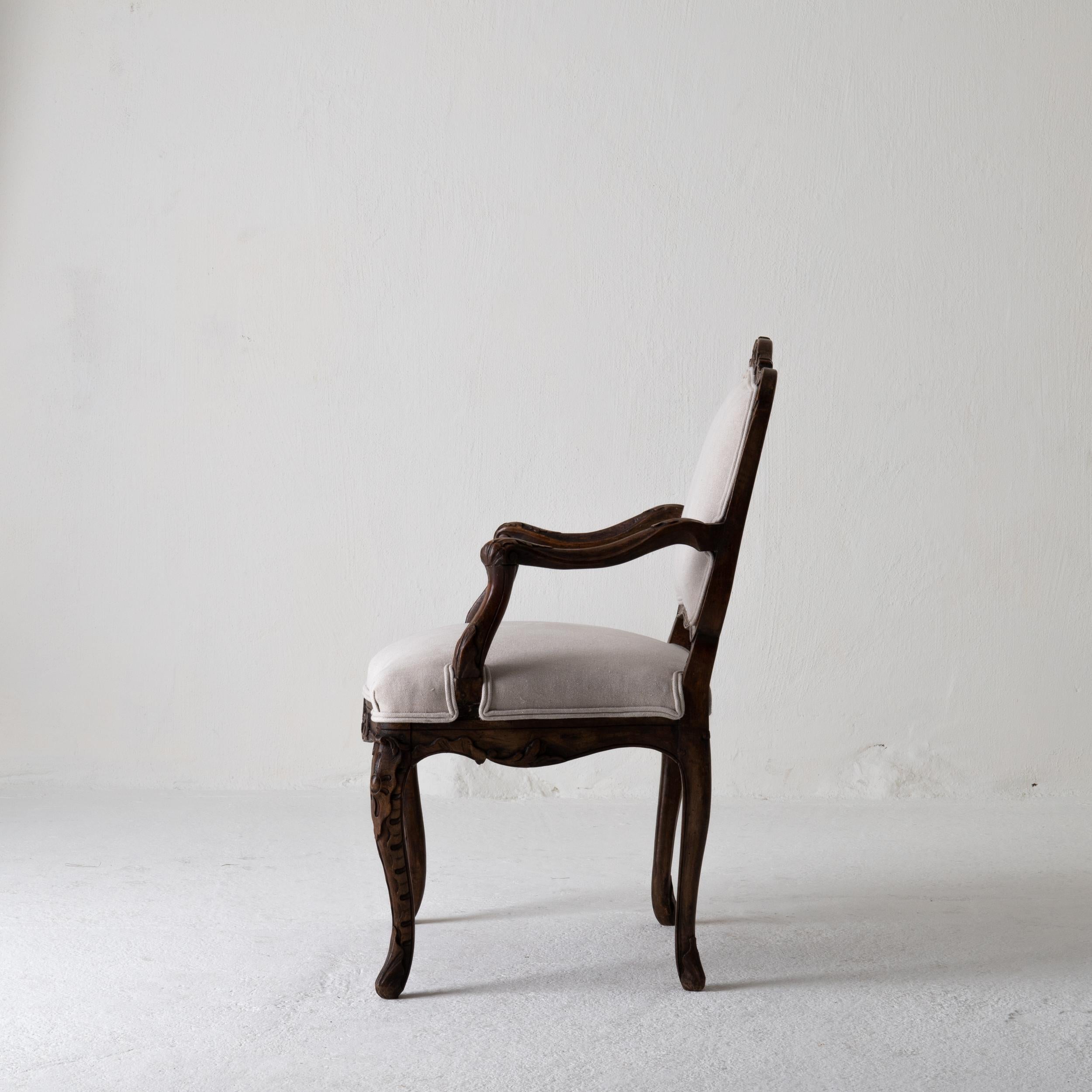 Armchair French Rococo Brown Beige Linen France 4