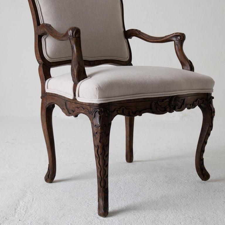Armchair French Rococo Brown Beige Linen France For Sale at 1stDibs