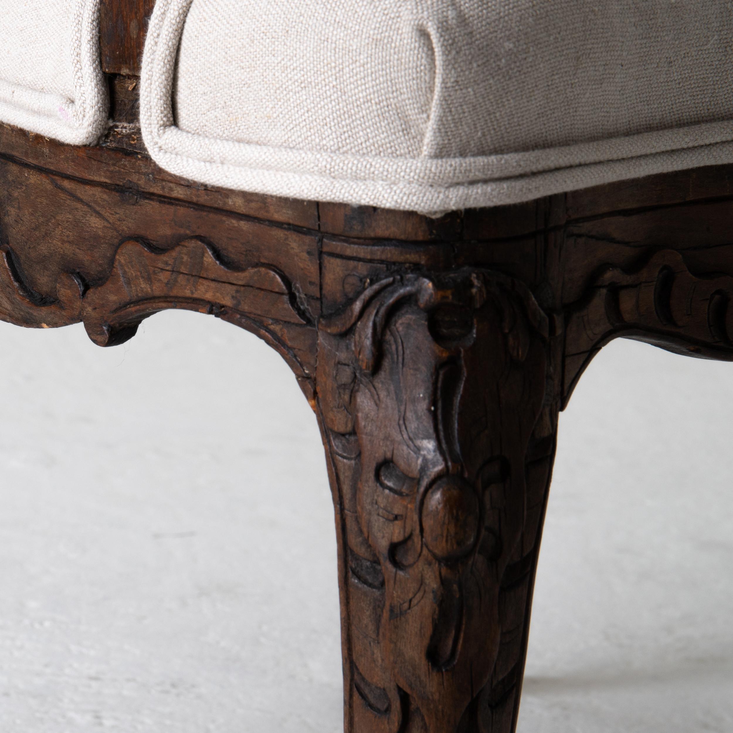 Armchair French Rococo Brown Beige Linen France In Good Condition In New York, NY