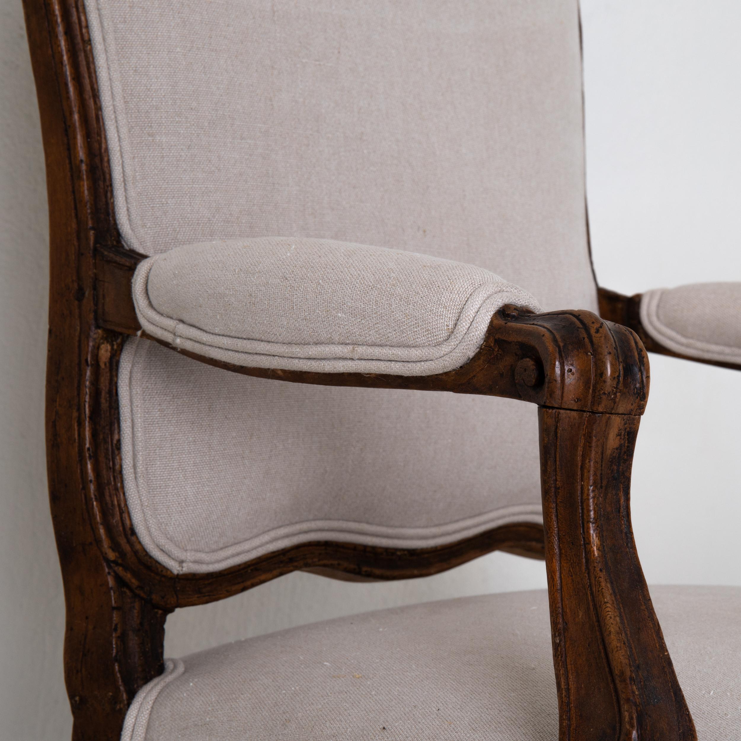 Armchair French Rococo Brown Beige Linen, France 2