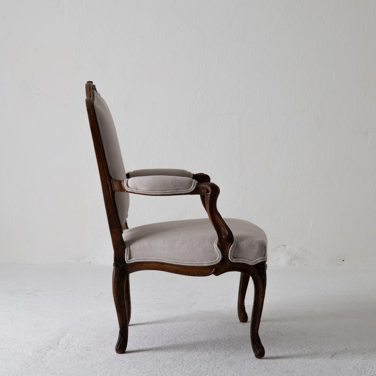 Armchair French Rococo Brown Beige Linen, France at 1stDibs