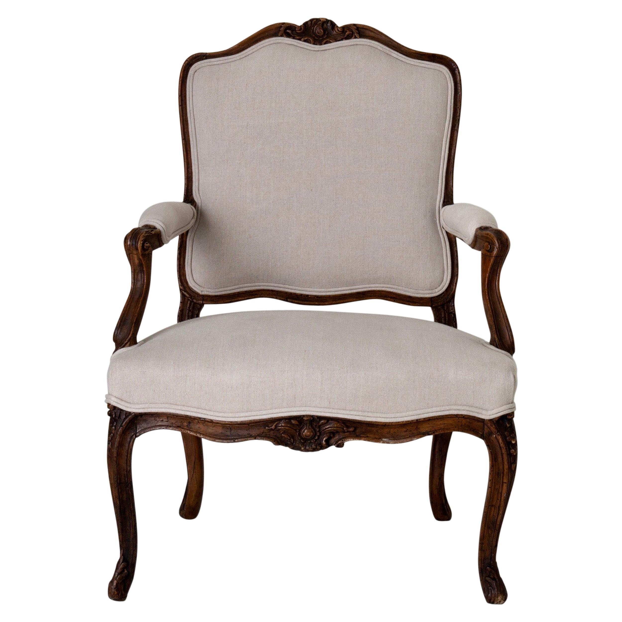 Armchair French Rococo Brown Beige Linen, France