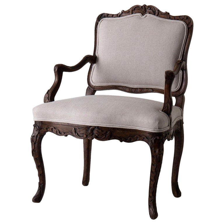 Armchair French Rococo Brown Beige Linen France For Sale at 1stDibs