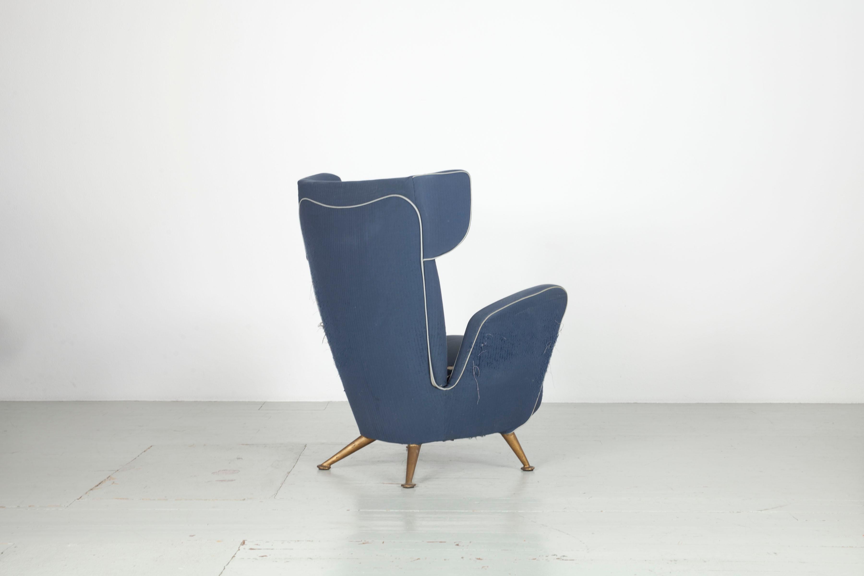Armchair from the first-class cabin of the Italian express train Settebello, 50s In Distressed Condition For Sale In Wolfurt, AT