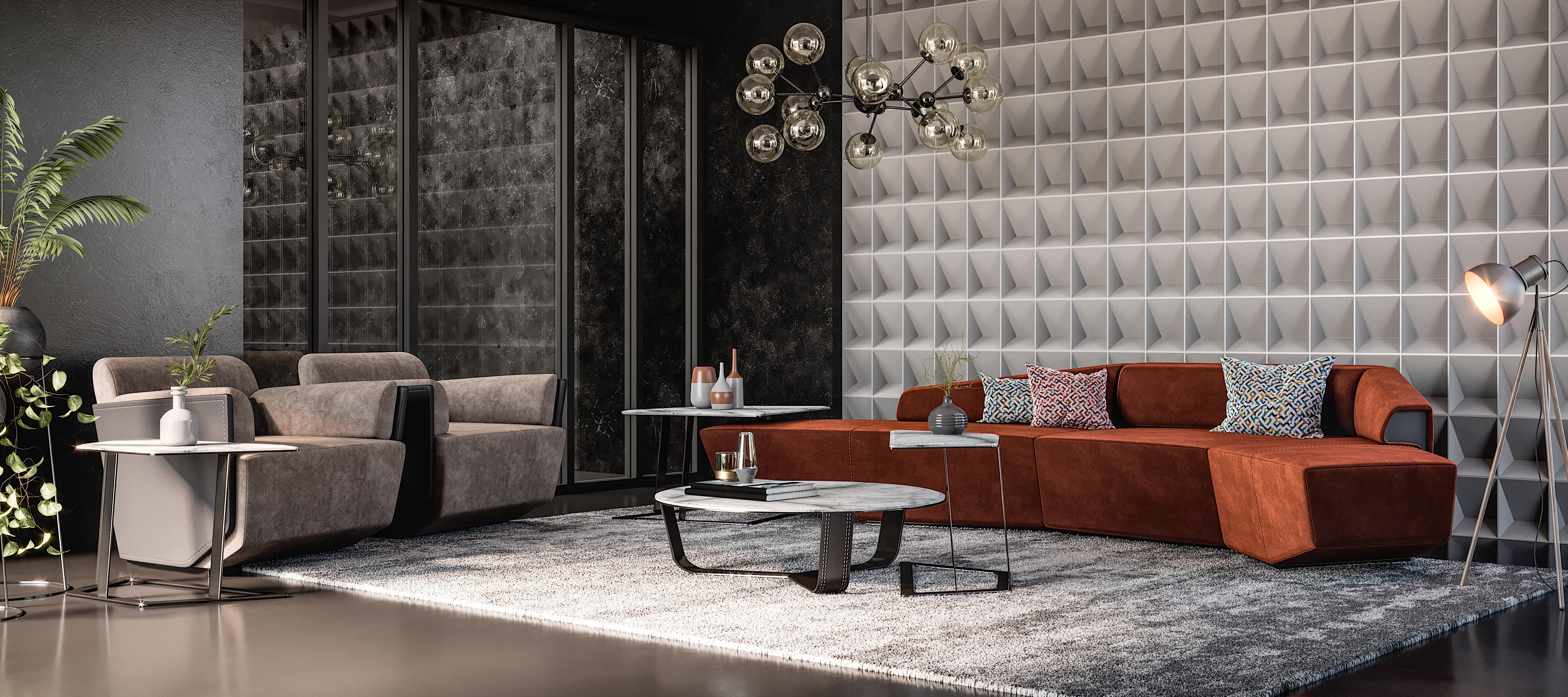 Fait main Fauteuil contemporain en cuir avec étui extérieur en cuir et tissu d'ameublement intérieur en cuir de Nabuk en vente
