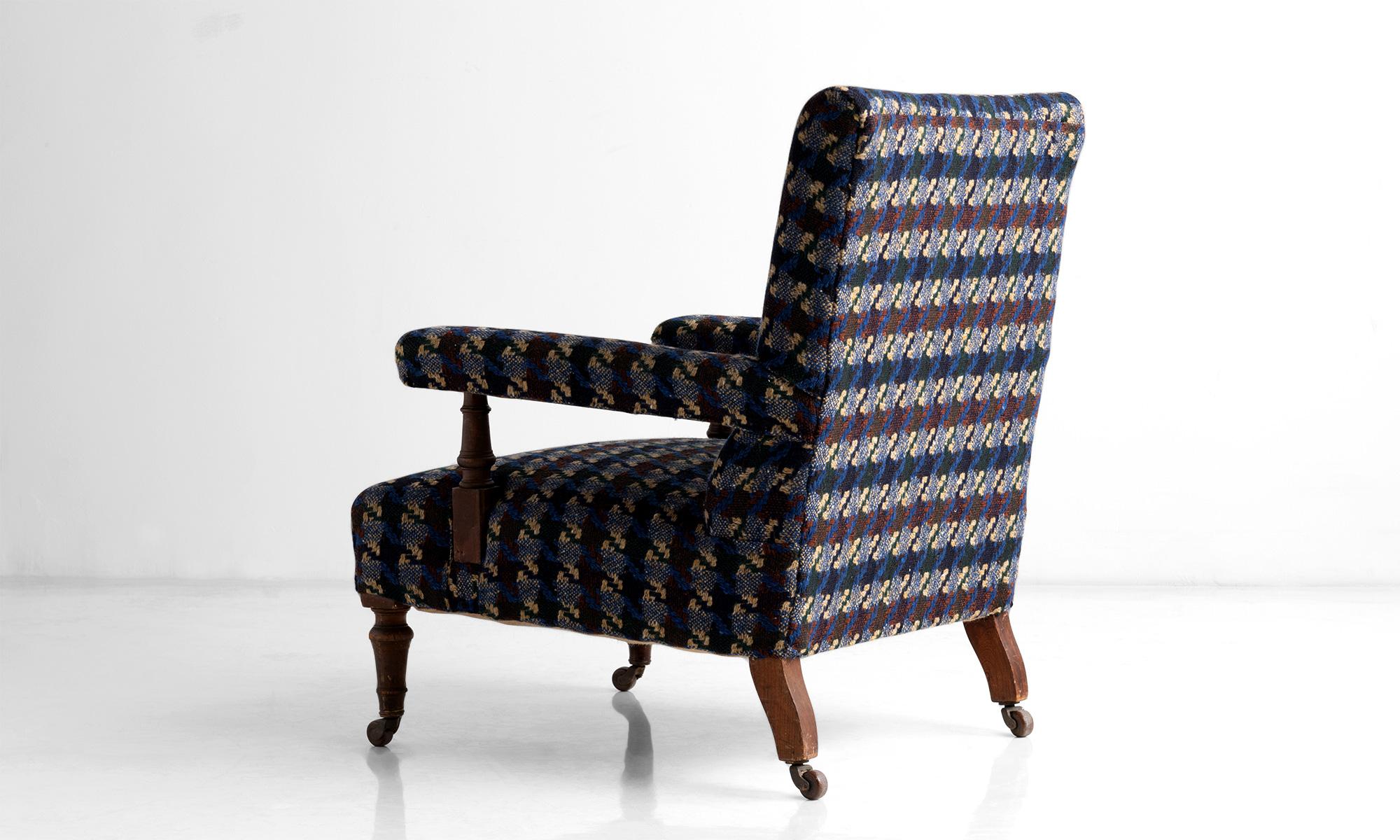 English Armchair in 100% Virgin Wool Houndstooth by Pierre Frey, England circa 1850