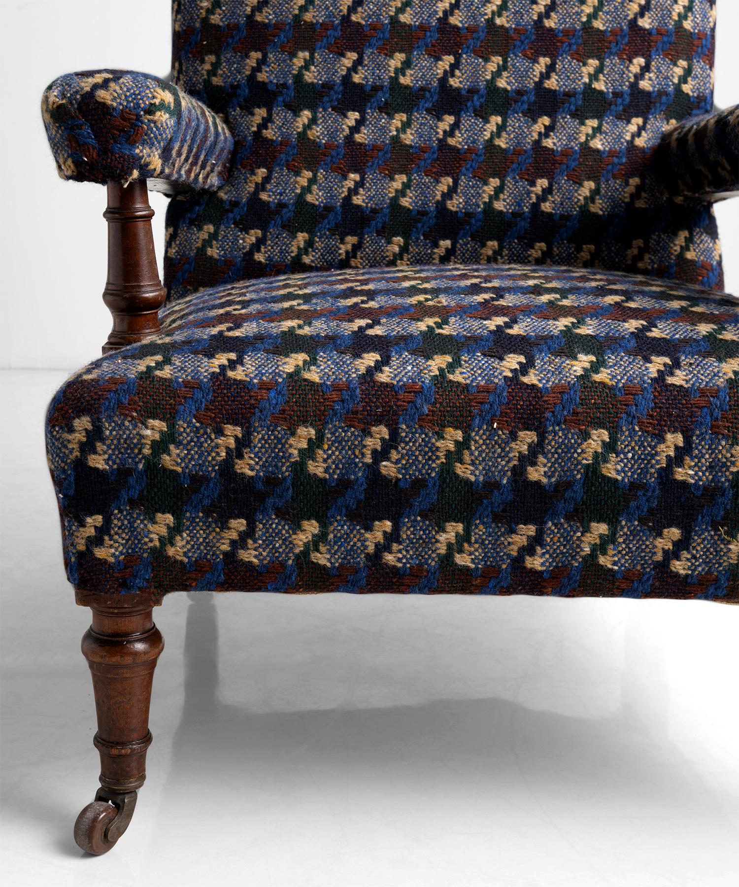 Mid-19th Century Armchair in 100% Virgin Wool Houndstooth by Pierre Frey, England circa 1850