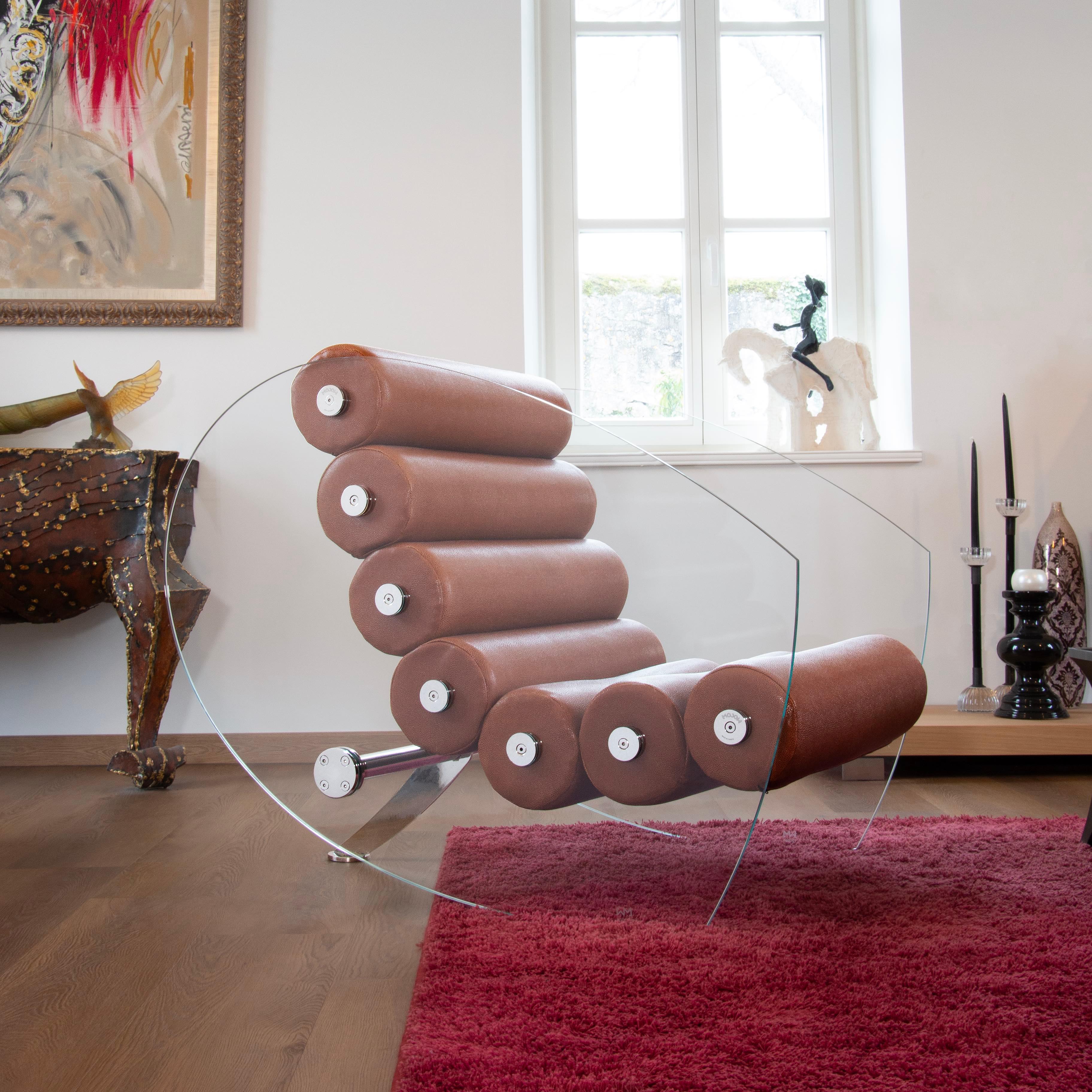 Contemporary Armchair in Altuglas and vegan leather designed by Olivier Santini For Sale