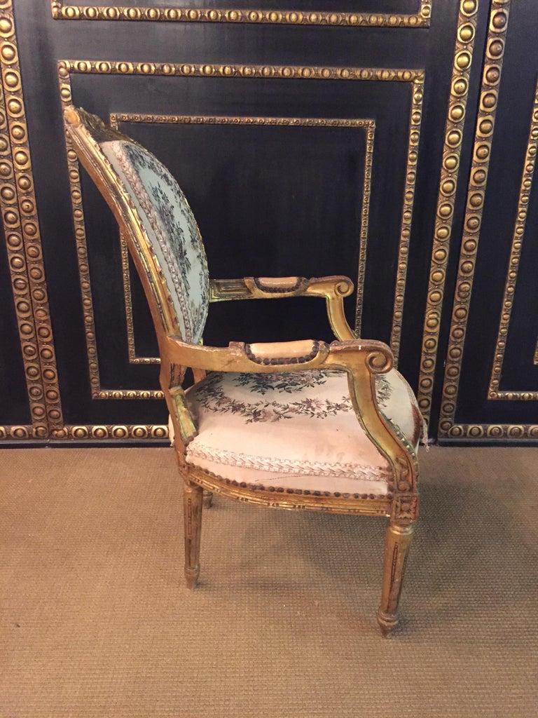 Armchair in Antique Louis Seize Style Tapestry Fabric Gildet Beech For Sale 3