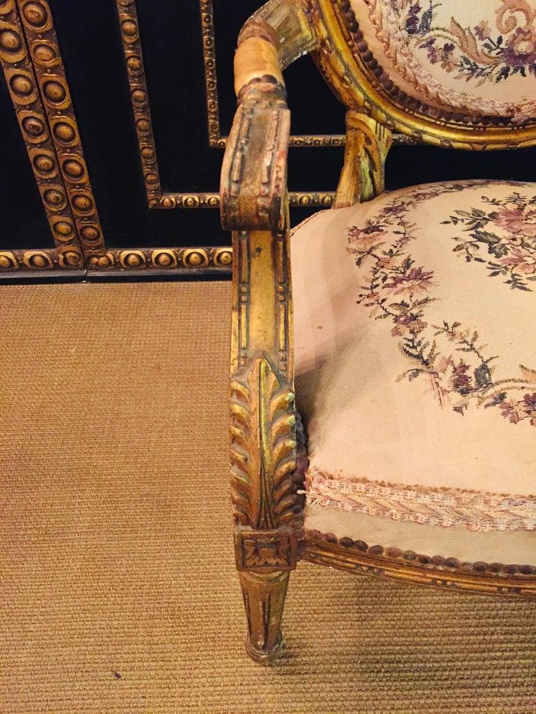 Armchair in Antique Louis Seize Style Tapestry Fabric Gildet Beech For Sale 4