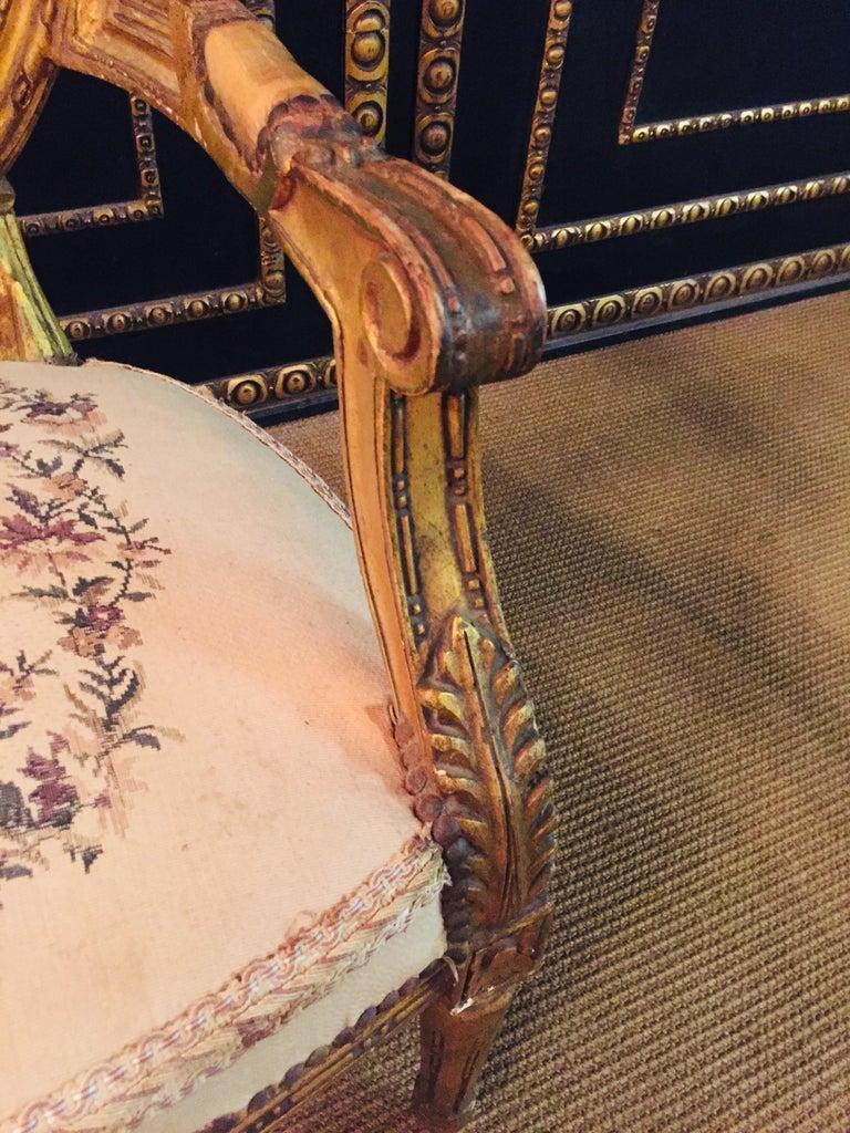 Armchair in Antique Louis Seize Style Tapestry Fabric Gildet Beech For Sale 5