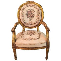 Armchair in Antique Louis Seize Style Tapestry Fabric Gildet Beech