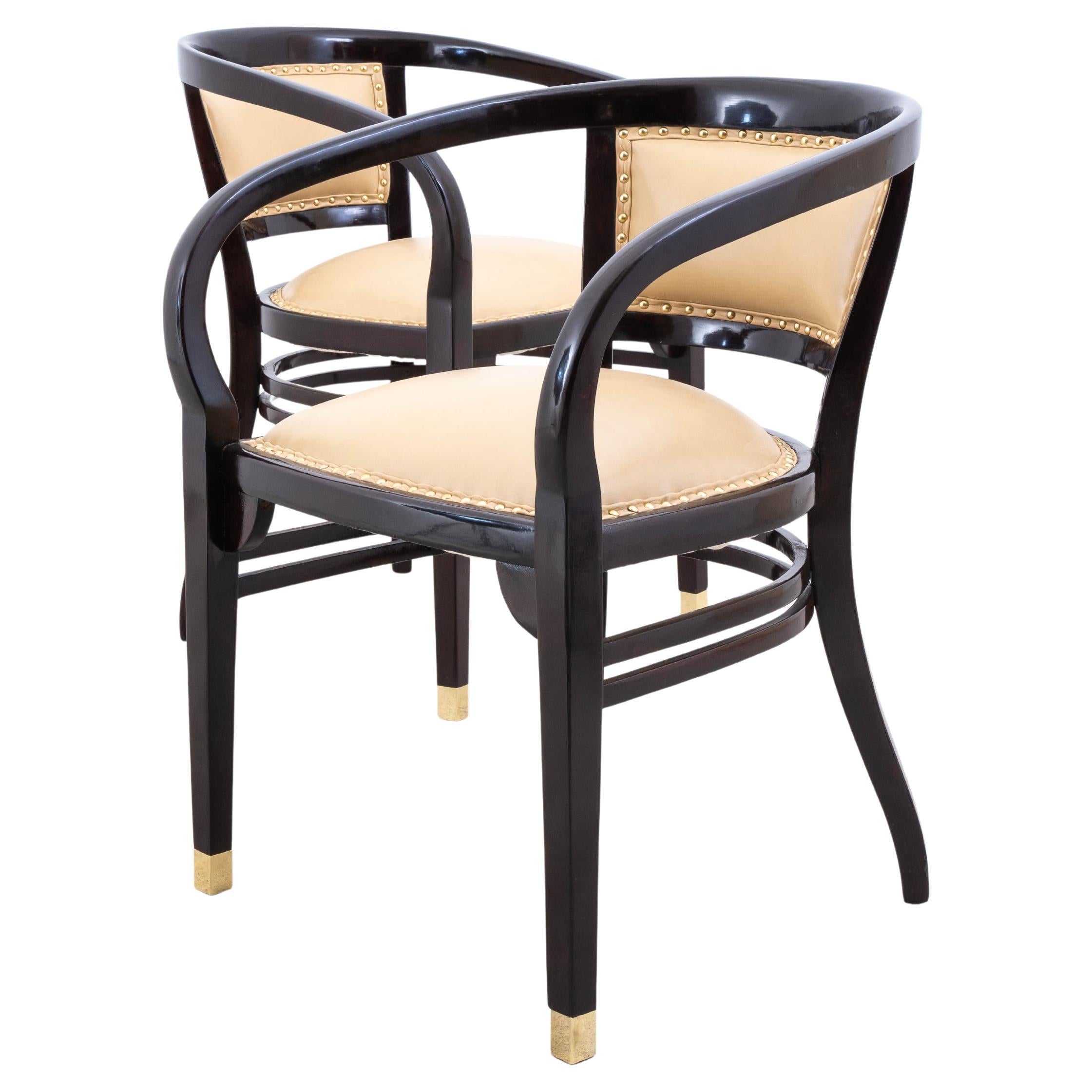 Armchair in Beech and Leather by Otto Wagner for Thonet, Set of 2
