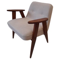 Armchair in Beige Linen, Model 366, by Józef Chierowski, 1960s