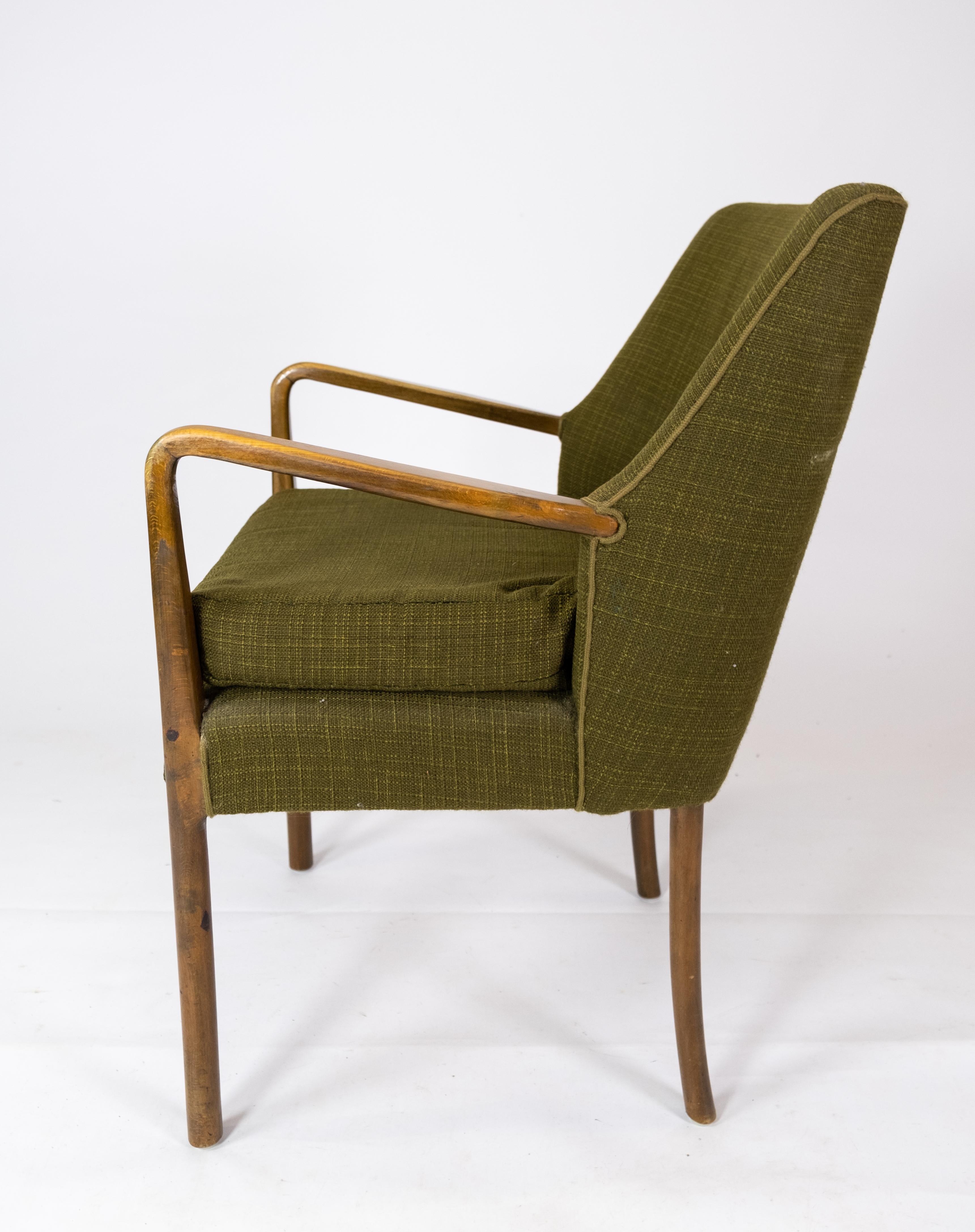 Armchair in Birch and Orginal Dark Green Fabric of Danish Design from the 1950s In Good Condition For Sale In Lejre, DK