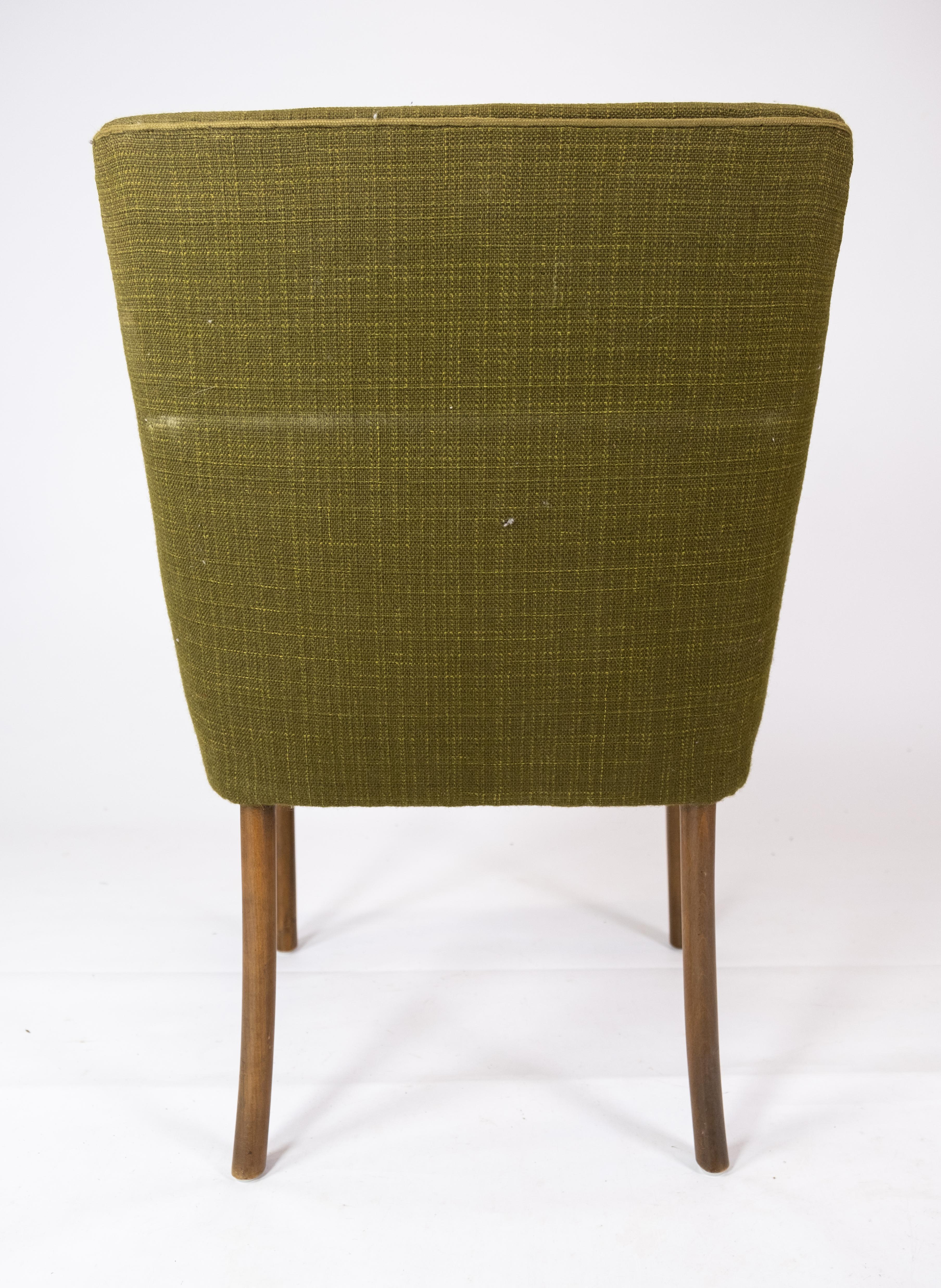 Fauteuil en bouleau et tissu original vert foncé de design danois des années 1950 Bon état - En vente à Lejre, DK