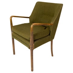 Armchair in Birch and Orginal Dark Green Fabric of Danish Design from the 1950s