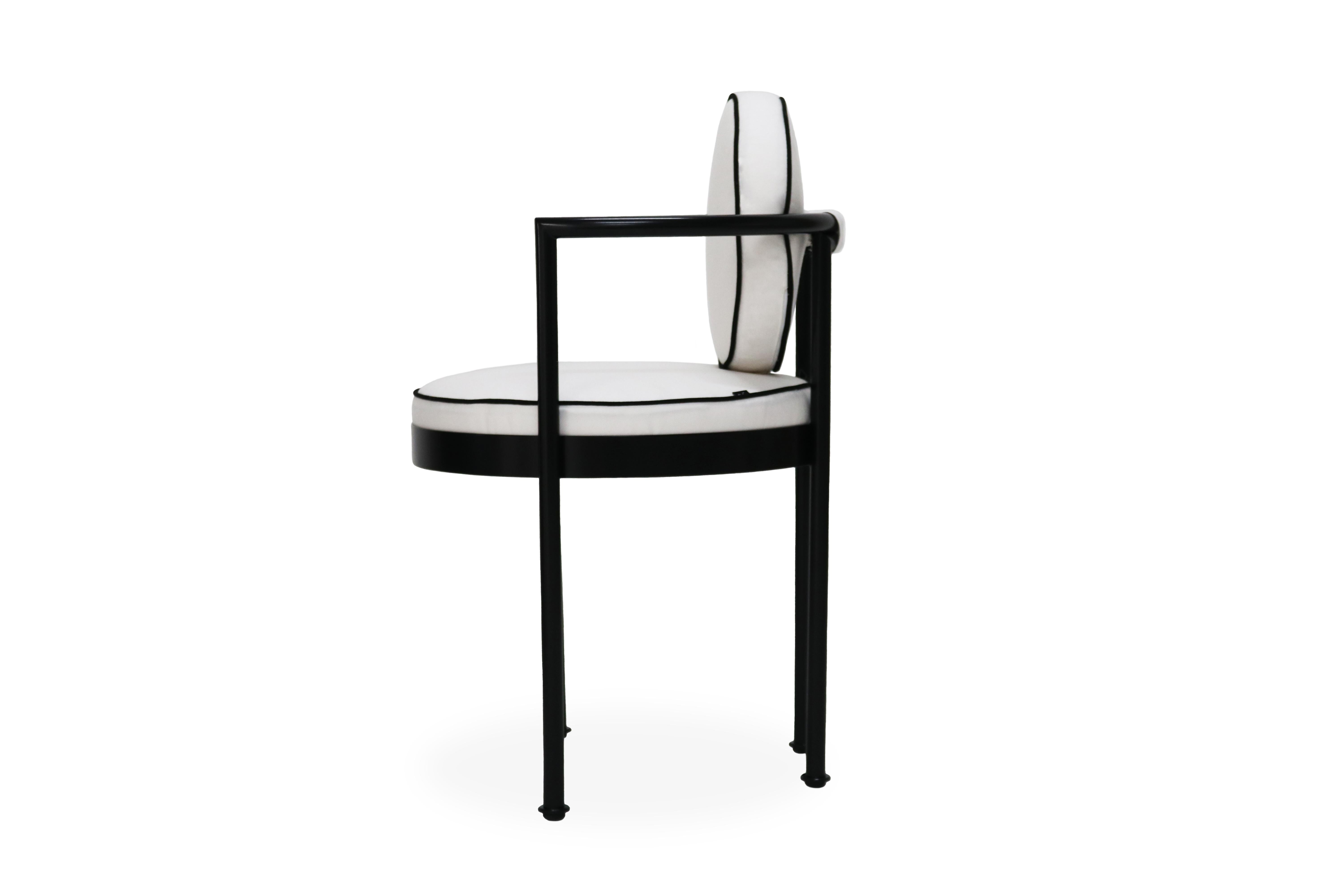Portuguese Armchair in Black Stainless Steel and White Fabric For Sale