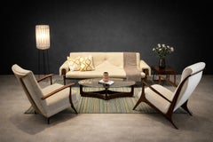 Armchair in Caviuna wood, Leather and Bouclé, Giuseppe Scapinelli, 1950s