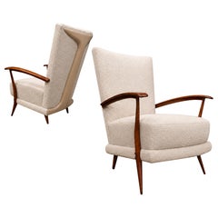 Armchair in Caviuna wood, Leather and Bouclé, Giuseppe Scapinelli, 1950s