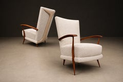 Armchair in Caviuna wood, Leather and Bouclé, Giuseppe Scapinelli, 1950s
