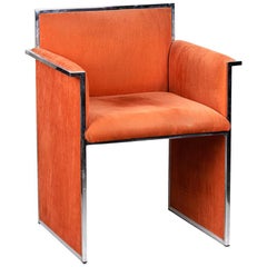 Armchair in Chromed Metal and Orange Suede, 1970s