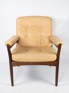 Armchair Made In Dark Wood & Light Elegance Leather From 1960s