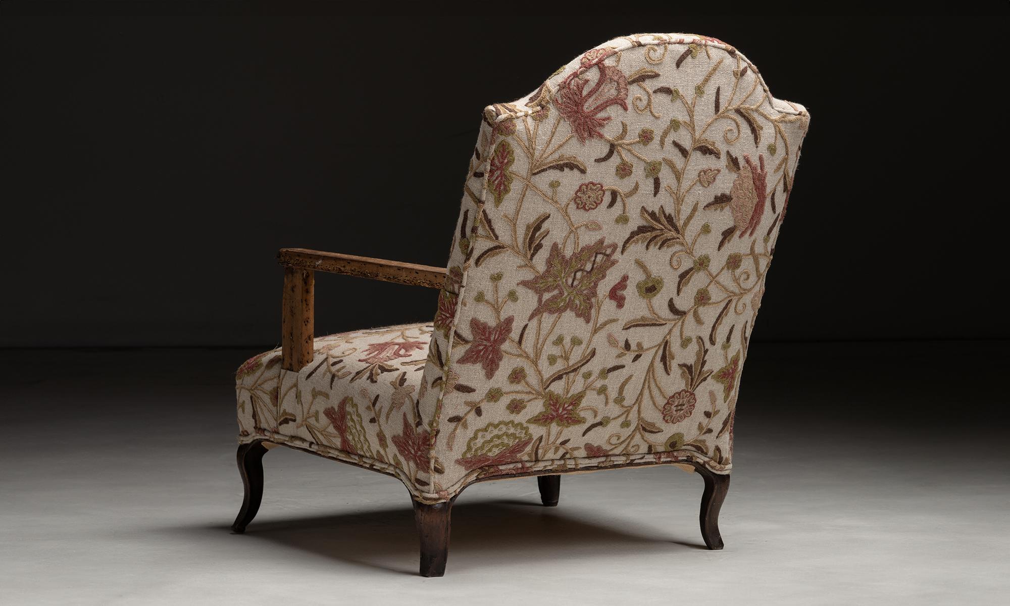Armchair in Embroidered Linen, France circa 1790 2