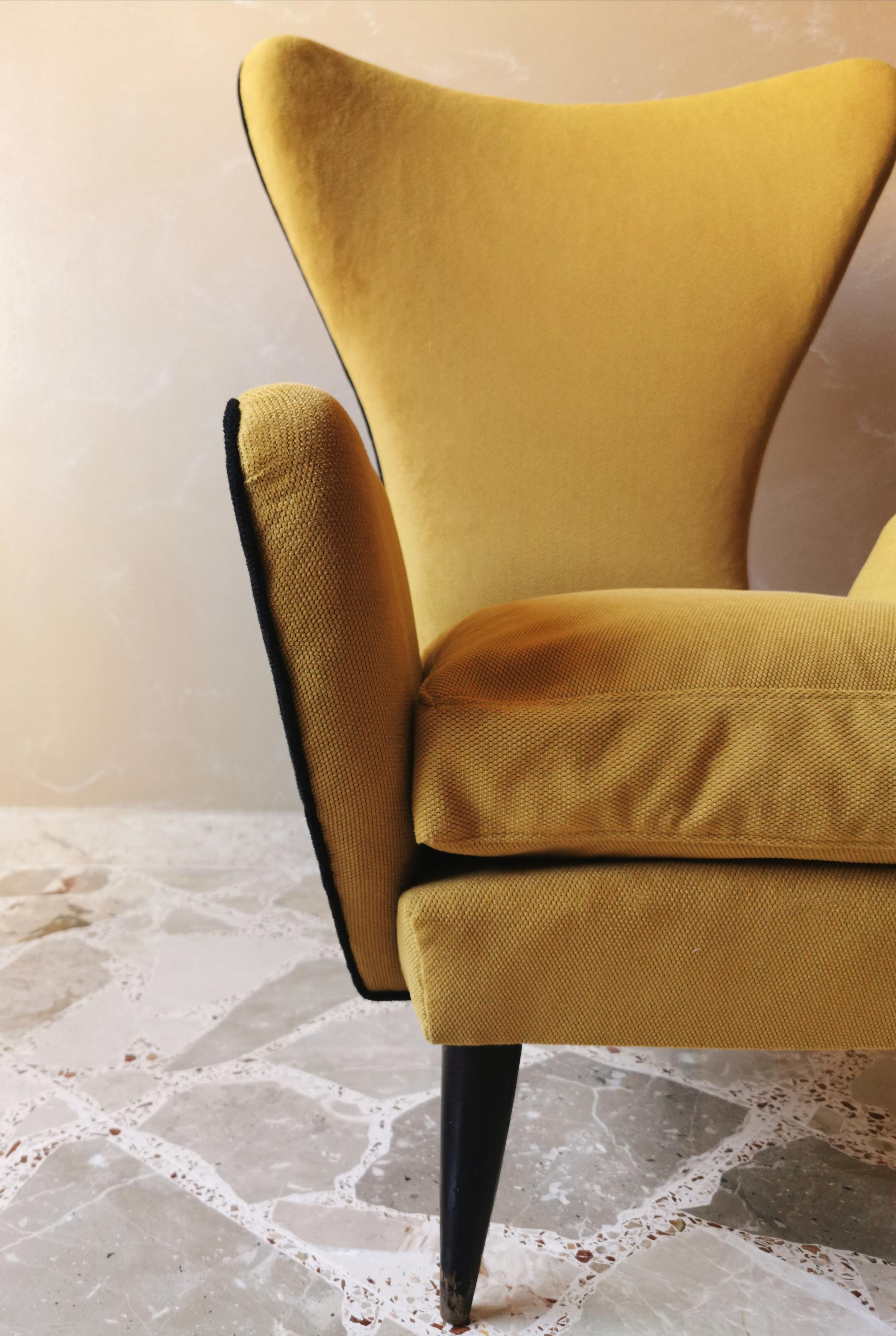  Armchair Black Yellow Fabric Wood  Emilia Sala Giorgio Madini Midcentury Italy In Excellent Condition In Palermo, IT