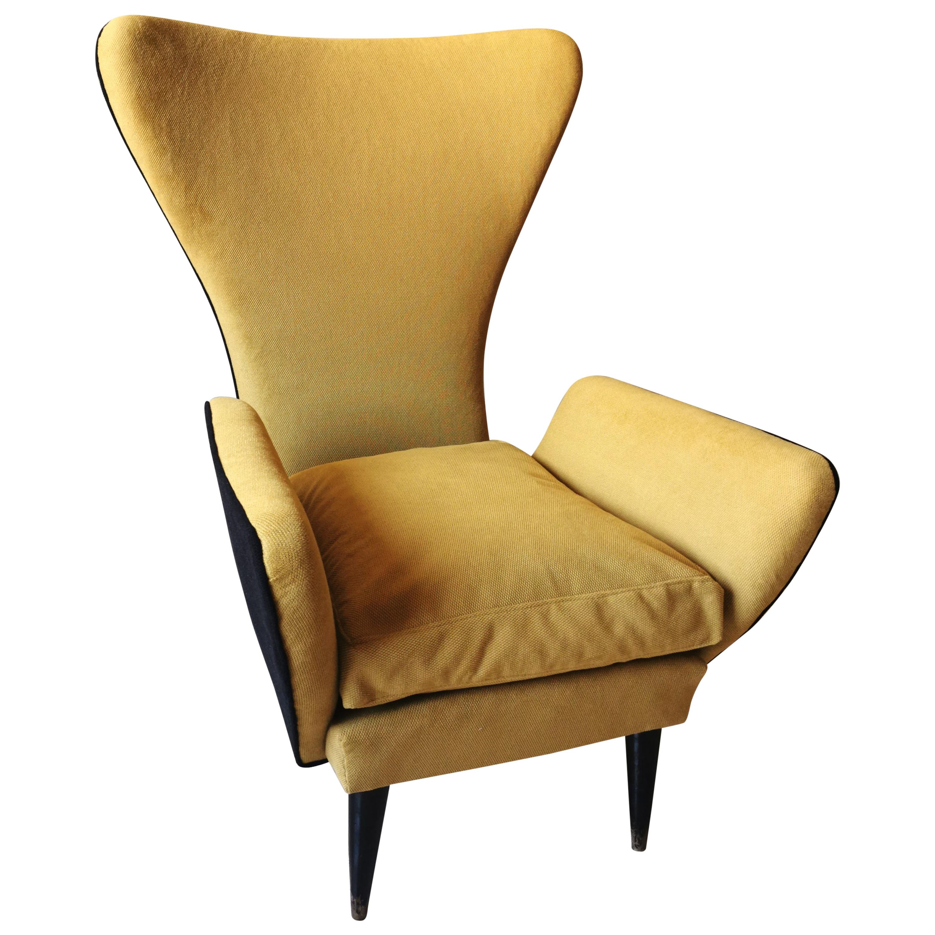  Armchair Black Yellow Fabric Wood  Emilia Sala Giorgio Madini Midcentury Italy